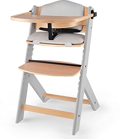 kk Kinderkraft Seggiolone Pappa in Legno ENOCK, con Cuscino, Evolutivo, Multifunzionale, Sedia Ergonomica, Altezza Regolabile, dai 6 Mesi ai 10 Anni, Grigio