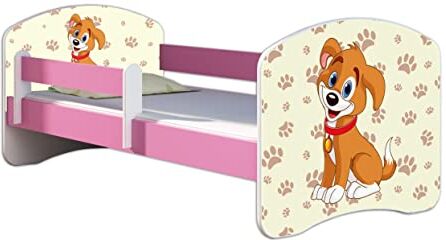 ACMA Letto per bambino Cameretta per bambino con materasso Cassetto  II ROSA (11 Il cagnolino, 140x70 cm)