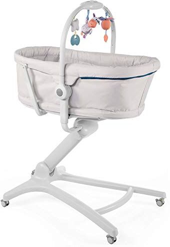 Chicco Baby Hug 4 in 1 Sdraietta Neonati Rialzata 0 Mesi ; Culla Neonato, Seggiolone Pappa e Sedia da Tavolo, con Barra Gioco, Schienale Reclinabile, Altezza Regolabile e 4 Ruote Beige 15kg