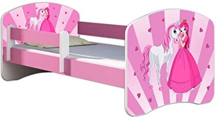 ACMA Letto per bambino Cameretta per bambino con materasso Cassetto  II ROSA (08 La principessa con il pony, 160x80 cm)