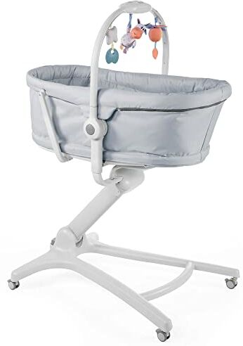 Chicco Baby Hug 4 in 1 Sdraietta Neonati Rialzata 0 Mesi 15 kg, Culla Neonato, Seggiolone Pappa e Sedia da Tavolo, con Barra Gioco, Schienale Reclinabile, Altezza Regolabile, 4 Ruote, Grigio chiaro