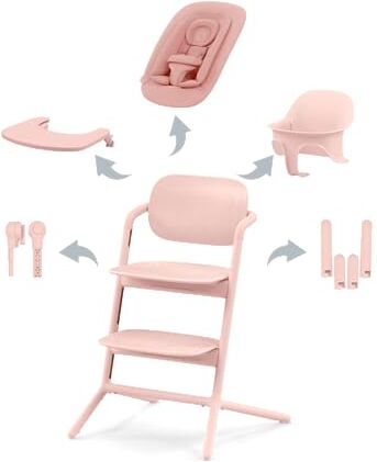 Cybex Gold LEMO Seggiolone 4-in-1, 0 99 Anni, Dalla Nascita, Include Sdraietta, Sedile per Bambini, Vassoio, Riduttore per Neonati, Poggiatesta e Adattatore, Alluminio/Plastica, Pearl Pink (Rosa)