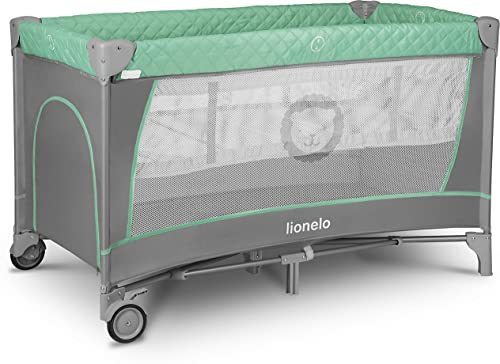 lionelo Flower 2in1 Lettino da campeggio neonato Pieghevole con fasciatoio, Box bambini duo livelli dalla nascita fino a 15 kg con Matteraso, Portaoggetti, Giocattoli pendenti, Entrata laterale, Borsa