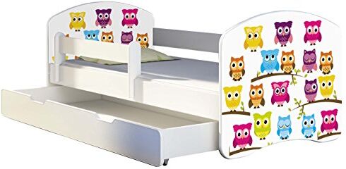 ACMA Letto per bambino Cameretta per bambino con materasso Cassetto  II (31 Gufi, 160x80 + Cassetto)