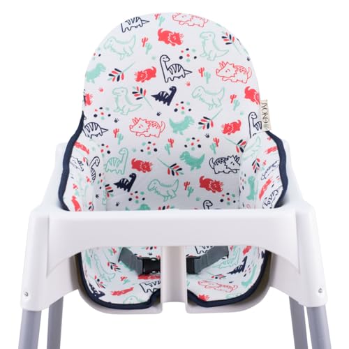 JYOKO KIDS Cuscino per il seggiolone compatibile con Ikea antilop, 100% Cotone (Dino Party)