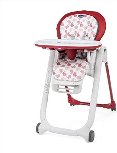 Chicco Polly Progres5 Seggiolone Pappa Regolabile per Bambini 0 Mesi 3 Anni (15 kg), Trasformabile in Rialzo Sedia Bambini, Reclinabile a Sdraietta, con 4 Ruote e Chiusura Compatta Rosso