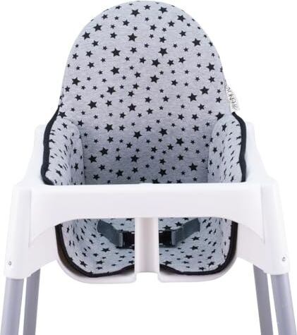 JYOKO KIDS Cuscino per il seggiolone compatibile con Ikea antilop, 100% Cotone (Black Star)