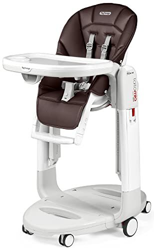 Peg Perego Tatamia Follow Me Seggiolone Pappa Neonati Multifunzione, Sdraietta, Dondolo, 6 ruote, Pieghevole per Bambini da 0 a 3 Anni (0-15 kg), Cacao