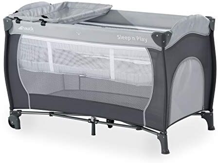 Hauck Culla da Campeggio Sleep N Play Center Lettino Neonato fino 15kg Letto pieghevole 120x60cm Letto Bambini con 2 Piani Regolabili, Fasciatoio e Ruote Grigio