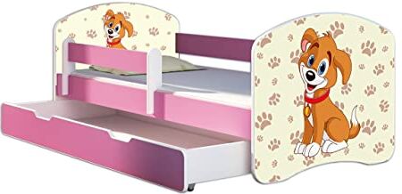 ACMA Letto per bambino Cameretta per bambino con materasso Cassetto  II ROSA (11 Il cagnolino, 180x80 cm + Cassetto)