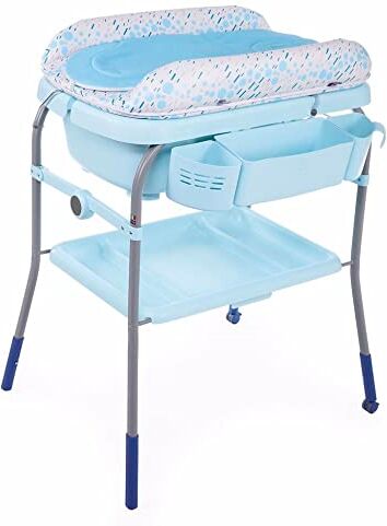 Chicco Cuddle & Bubble Vaschetta Bagnetto Fasciatoio Neonato Ergonomico con Materassino e Morbido Riduttore, Altezza Regolabile, Chiusura Compatta, Parent Organizer 2 Ruote, Max 11kg Ocean, Azzurro