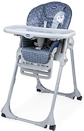 Chicco Polly Easy Seggiolone Pappa Evolutivo per Bambini da 6 Mesi a 3 Anni (15 kg), Seggiolone Reclinabile a Sdraietta con Altezza e Poggiapiedi Regolabili, 4 Ruote, Chiusura Compatta Pinguin, Blu