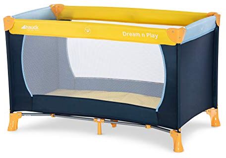 Hauck Lettino da Viaggio Dream N Play Culla Neonato Fino a 15kg Letto Pieghevole 60x120cm Box Bambini Leggero con Borsa inclusa Multicolore, Giallo/Blu/Navy