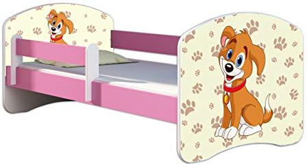 ACMA Letto per bambino Cameretta per bambino con materasso Cassetto  II ROSA (11 Il cagnolino, 180x80 cm)