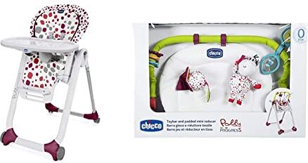 Chicco Polly Progres5 Seggiolone Pappa Regolabile per Bambini 0 Mesi 3 Anni (15 kg), Trasformabile in Rialzo Sedia Bambini & Kit 0+; Set composto da Game Bar e Textile Reducer