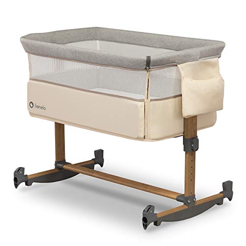 lionelo LEONIE culla e lettino da affiancare per neonato con materasso e funzione dondolo Regolazione in altezza a 5 livelli Opzione d’inclinazione Arioso co-sleeping portatile culla 2 ruote (Beige)