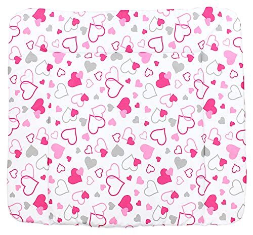 TupTam Materassino per Fasciatoio il cambio Pannolino Bebè, Cuori Rosa/Grigio, 75 x 85 cm