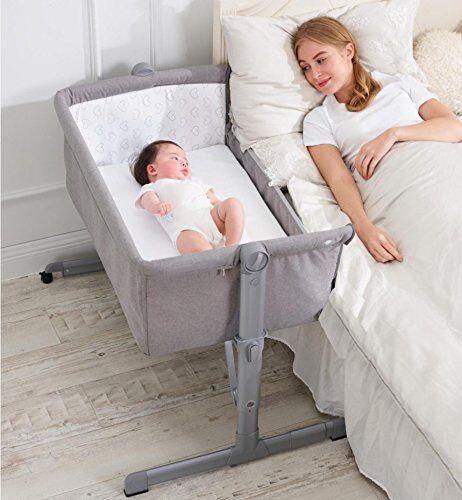 Babify Mini culla Co-sleeping Star Ibaby – Regolabile in diverse altezze, reclinabile – Materasso incluso, colore: grigio