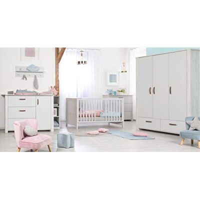 roba Cameretta per Bambini "Mila", Lettino Combinato 70 x 140 cm, Fasciatoio con Cassettiera, Armadio a 3 Ante, Bianco/Grigio roba Cameretta per Bambini "Mila", Lettino Combinato 70 x 140 cm, Fasciatoio con Cassettiera, Armadio a 3 Ante, Bianco/Grigio