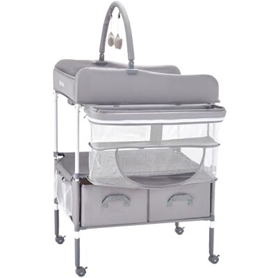 VEVOR Fasciatoio Pieghevole con 2 Cassetti in Tessuto e Cestino Laterale con Asta Appendiabiti, Design Portatile, Regolabile in Altezza, con Ruote Bloccabili e 2 Giocattoli, Colore Grigio Chiaro VEVOR Fasciatoio Pieghevole con 2 Cassetti in Tessuto e Cestino Laterale con Asta Appendiabiti, Design Portatile, Regolabile in Altezza, con Ruote Bloccabili e 2 Giocattoli, Colore Grigio Chiaro