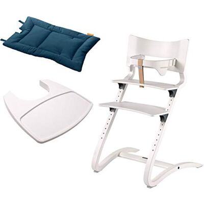 Leander – Seggiolone – Sedia per bambini – Sedia per adulti con archetto + vassoio bianco + cuscino blu scuro Leander – Seggiolone – Sedia per bambini – Sedia per adulti con archetto + vassoio bianco + cuscino blu scuro