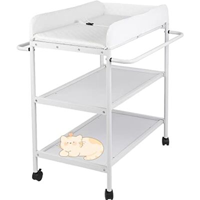 LANTUS Tavolo per pannolini 2 in 1 con rotelle con vasca, dalla nascita a 12 mesi, carico massimo 14 kg, cassettiera per pannolini per neonati, con cintura di sicurezza e stoccaggio, 84 x 72 x 90 cm (bianco) LANTUS Tavolo per pannolini 2 in 1 con rotelle con vasca, dalla nascita a 12 mesi, carico massimo 14 kg, cassettiera per pannolini per neonati, con cintura di sicurezza e stoccaggio, 84 x 72 x 90 cm (bianco)