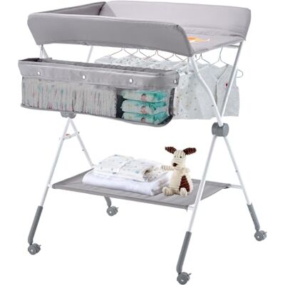 VEVOR Fasciatoio per Neonati, Fasciatoio Pieghevole con Cestino Laterale Portatile ad Altezza Regolabile con Ruote Bloccabili, Organizzatore Multifunzionale per Cameretta dei Bambini, Grigio Chiaro VEVOR Fasciatoio per Neonati, Fasciatoio Pieghevole con Cestino Laterale Portatile ad Altezza Regolabile con Ruote Bloccabili, Organizzatore Multifunzionale per Cameretta dei Bambini, Grigio Chiaro
