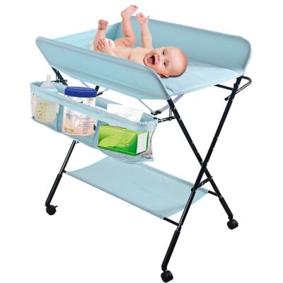 LANTUS Tavolo per pannolini pieghevole con cesto portaoggetti laterale struttura in ferro, carico massimo 25 kg, design ergonomico, tavolo da fasciatoio pieghevole e portatile80*66 * 98 cm (blu) LANTUS Tavolo per pannolini pieghevole con cesto portaoggetti laterale struttura in ferro, carico massimo 25 kg, design ergonomico, tavolo da fasciatoio pieghevole e portatile80*66 * 98 cm (blu)