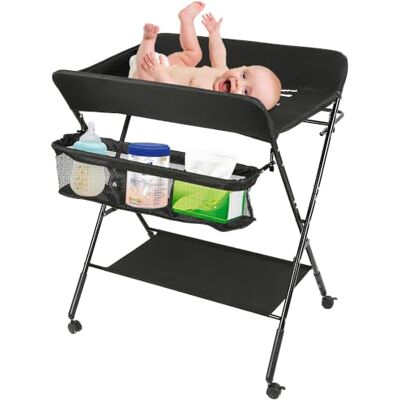 HUOLE Fasciatoio Pieghevole per Neonato con Struttura Stabile,Fasciatoio per Bambini, Salva Spazio, per Cambio Pannolino,4 ruote con freno,Fasciatoio Portatile con Scomparti Portaoggetti HUOLE Fasciatoio Pieghevole per Neonato con Struttura Stabile,Fasciatoio per Bambini, Salva Spazio, per Cambio Pannolino,4 ruote con freno,Fasciatoio Portatile con Scomparti Portaoggetti