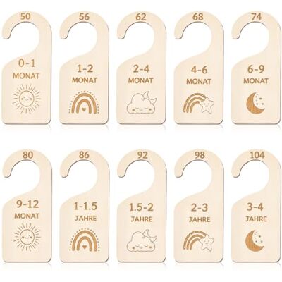 HGRGHH 10 Pezzi Divisori Armadio Neonato, Separatore Armadio per Bambini In Legno, Taglie da 50 a 104, Divisori per Taglie per Neonati con Motivi Carini, per Smistare Gli Abiti Dei Bambini HGRGHH 10 Pezzi Divisori Armadio Neonato, Separatore Armadio per Bambini In Legno, Taglie da 50 a 104, Divisori per Taglie per Neonati con Motivi Carini, per Smistare Gli Abiti Dei Bambini