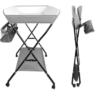 homewell Tavolo per pannolini pieghevole con cesto portaoggetti, materasso per pannolini regolabile in altezza, cintura di sicurezza e 4 ruote con freno, per neonato e neonato, 86 x 62 x (98/100/102 homewell Tavolo per pannolini pieghevole con cesto portaoggetti, materasso per pannolini regolabile in altezza, cintura di sicurezza e 4 ruote con freno, per neonato e neonato, 86 x 62 x (98/100/102