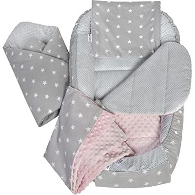 Medi Partners Riduttore Lettino Neonato 100x60x15 Nido Antisoffoco Neonati 5-Parti Bozzolo Culla per Bebè neonata bilaterale Cuscino 100% Cotone (Stelle con un rosa chiaro Minky) Medi Partners Riduttore Lettino Neonato 100x60x15 Nido Antisoffoco Neonati 5-Parti Bozzolo Culla per Bebè neonata bilaterale Cuscino 100% Cotone (Stelle con un rosa chiaro Minky)