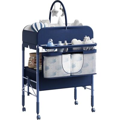 CherishCradle Fasciatoio Pieghevole Portatile Per Neonato, Altezza Regolabile Con Ruote Bloccabili, 2 Cassetti e Piano Impermeabile, Fasciatoio Con Vaschetta Per Bagnetto CherishCradle Fasciatoio Pieghevole Portatile Per Neonato, Altezza Regolabile Con Ruote Bloccabili, 2 Cassetti e Piano Impermeabile, Fasciatoio Con Vaschetta Per Bagnetto