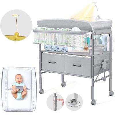 Orzbow Fasciatoio Neonato con Cassetto e Luce Notturna, Grigio Fasciatoio Pieghevole con Cinghia di Sicurezza, Regolabile in Altezza, Spazio di Archiviazione, Mobile Fasciatoio Neonato Orzbow Fasciatoio Neonato con Cassetto e Luce Notturna, Grigio Fasciatoio Pieghevole con Cinghia di Sicurezza, Regolabile in Altezza, Spazio di Archiviazione, Mobile Fasciatoio Neonato