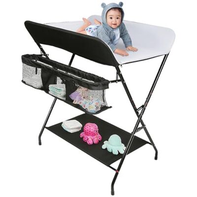 LANTUS Tavolo per pannolini pieghevole con cesto portaoggetti laterale struttura in ferro, per neonati, design ergonomico, tavolo da fasciatoio pieghevole e portatile80*63 * 93-99 cm (bianco sporco) LANTUS Tavolo per pannolini pieghevole con cesto portaoggetti laterale struttura in ferro, per neonati, design ergonomico, tavolo da fasciatoio pieghevole e portatile80*63 * 93-99 cm (bianco sporco)