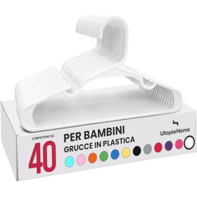 Utopia Home Grucce bambini Pack di 40 sottili salvaspazio, Bianco Grucce in plastica per neonati, adatte per vestiti per bambini e neonati, delicati sui capi delicati Utopia Home Grucce bambini Pack di 40 sottili salvaspazio, Bianco Grucce in plastica per neonati, adatte per vestiti per bambini e neonati, delicati sui capi delicati