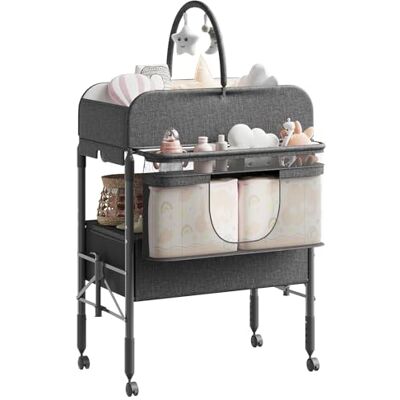 CherishCradle Fasciatoio Pieghevole Portatile Per Neonato, Altezza Regolabile Con Ruote Bloccabili, 2 Cassetti e Piano Impermeabile, Fasciatoio Con Vaschetta Per Bagnetto CherishCradle Fasciatoio Pieghevole Portatile Per Neonato, Altezza Regolabile Con Ruote Bloccabili, 2 Cassetti e Piano Impermeabile, Fasciatoio Con Vaschetta Per Bagnetto