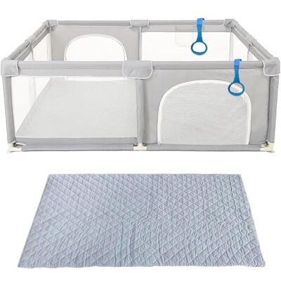 homewell Box per bambini, 150 x 200 cm, in tessuto Oxford spesso 210T, Playpen, box per bambini, 2 ingressi laterali con chiusura lampo, grigio homewell Box per bambini, 150 x 200 cm, in tessuto Oxford spesso 210T, Playpen, box per bambini, 2 ingressi laterali con chiusura lampo, grigio