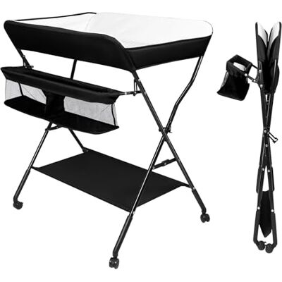 homewell Tavolo per pannolini pieghevole con cesto portaoggetti, materasso per pannolini regolabile in altezza, cintura di sicurezza e 4 ruote con freno, per neonato e neonato, 86 x 62 x (98/100/102 homewell Tavolo per pannolini pieghevole con cesto portaoggetti, materasso per pannolini regolabile in altezza, cintura di sicurezza e 4 ruote con freno, per neonato e neonato, 86 x 62 x (98/100/102