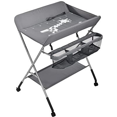 homewell Tavolo per pannolini pieghevole con cesto portaoggetti, materasso per pannolini regolabile in altezza, cintura di sicurezza e 4 ruote con freno, per neonato e neonato, 80 x 65 x (92/95/98) cm homewell Tavolo per pannolini pieghevole con cesto portaoggetti, materasso per pannolini regolabile in altezza, cintura di sicurezza e 4 ruote con freno, per neonato e neonato, 80 x 65 x (92/95/98) cm