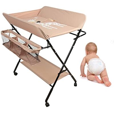 homewell Tavolo per pannolini pieghevole con cesto portaoggetti, materasso per pannolini regolabile in altezza, cintura di sicurezza e 4 ruote con freno, per neonato e neonato, 80 x 66 x (92/95/98) cm homewell Tavolo per pannolini pieghevole con cesto portaoggetti, materasso per pannolini regolabile in altezza, cintura di sicurezza e 4 ruote con freno, per neonato e neonato, 80 x 66 x (92/95/98) cm