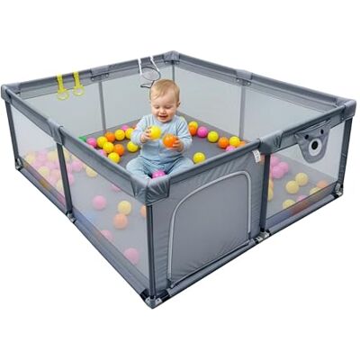 Relaxdays Box per Bambini, 180 x 200 cm, recinto, 50 Palline, 2 Anelli, Area Giochi sicura, Tessuto Relaxdays Box per Bambini, 180 x 200 cm, recinto, 50 Palline, 2 Anelli, Area Giochi sicura, Tessuto