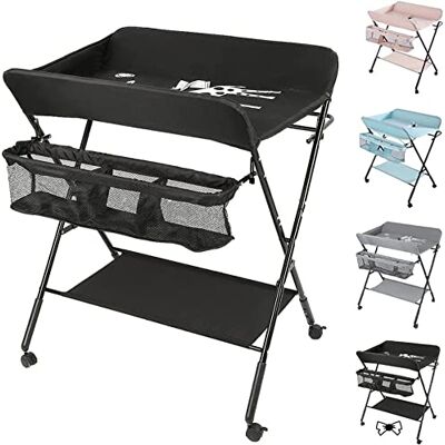 RELOVE Fasciatoio Pieghevole per Neonato con Struttura Stabile,Fasciatoio per Bambini, Salva Spazio, per Cambio Pannolino,4 ruote con freno,Fasciatoio Portatile con Scomparti Portaoggetti (80*66*98cm-Nero) RELOVE Fasciatoio Pieghevole per Neonato con Struttura Stabile,Fasciatoio per Bambini, Salva Spazio, per Cambio Pannolino,4 ruote con freno,Fasciatoio Portatile con Scomparti Portaoggetti (80*66*98cm-Nero)