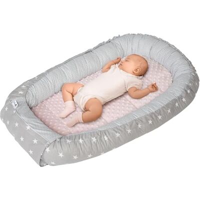 Medi Partners Riduttore Lettino Neonato 100x60x15 Nido Antisoffoco Neonati Bozzolo Culla per Bebè neonata bilaterale Cuscino 100% Cotone Minky (Stelle grigie con minky rosa chiaro) Medi Partners Riduttore Lettino Neonato 100x60x15 Nido Antisoffoco Neonati Bozzolo Culla per Bebè neonata bilaterale Cuscino 100% Cotone Minky (Stelle grigie con minky rosa chiaro)