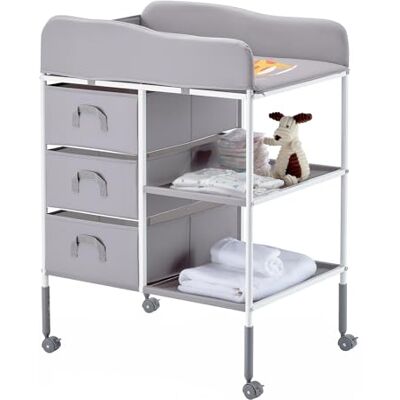 VEVOR Fasciatoio per Neonati, Stazione Portatile Multifunzionale per Il Cambio del Pannolino con 3 Cassetti in Tessuto e Ruote Bloccabili, Altezza Regolabile, per la Cameretta dei Bambini, Grigio VEVOR Fasciatoio per Neonati, Stazione Portatile Multifunzionale per Il Cambio del Pannolino con 3 Cassetti in Tessuto e Ruote Bloccabili, Altezza Regolabile, per la Cameretta dei Bambini, Grigio