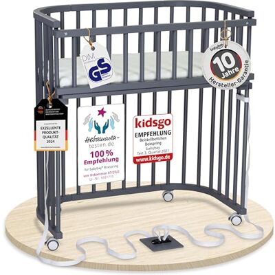 babybay Boxspring Lettino in legno massello di faggio, compatto e trasformabile, altezza regolabile senza livelli preimpostati, lettino per bambini (verniciato grigio ardesia), con materasso, griglia babybay Boxspring Lettino in legno massello di faggio, compatto e trasformabile, altezza regolabile senza livelli preimpostati, lettino per bambini (verniciato grigio ardesia), con materasso, griglia
