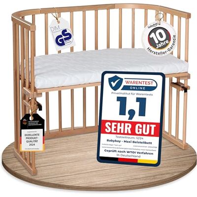 babybay Maxi lettino extra grande in legno di faggio massiccio, altezza regolabile ed ecologico/con materasso Classic Soft (laccato naturale) babybay Maxi lettino extra grande in legno di faggio massiccio, altezza regolabile ed ecologico/con materasso Classic Soft (laccato naturale)