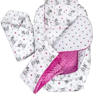 Medi Partners Riduttore Lettino Neonato 100x60x15 Nido Antisoffoco Neonati 5-Parti Bozzolo Culla per Bebè neonata bilaterale Cuscino 100% Cotone (Teddy con Minky rosa scuro) Medi Partners Riduttore Lettino Neonato 100x60x15 Nido Antisoffoco Neonati 5-Parti Bozzolo Culla per Bebè neonata bilaterale Cuscino 100% Cotone (Teddy con Minky rosa scuro)
