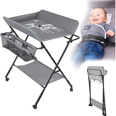 RELOVE Tavolo pieghevole per pannolini con cestello portaoggetti laterale, ferro, carico 25 kg, design ergonomico, portatile (grigio, 80x66x98 RELOVE Tavolo pieghevole per pannolini con cestello portaoggetti laterale, ferro, carico 25 kg, design ergonomico, portatile (grigio, 80x66x98