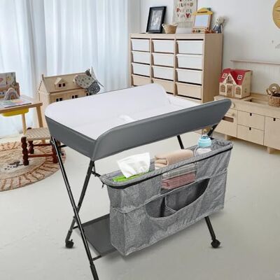 LANTUS Tavolo per pannolini pieghevole con cesto portaoggetti laterale struttura in ferro, carico massimo 25 kg, design ergonomico, tavolo da fasciatoio pieghevole e portatile0*66 * 98 cm (grigio) LANTUS Tavolo per pannolini pieghevole con cesto portaoggetti laterale struttura in ferro, carico massimo 25 kg, design ergonomico, tavolo da fasciatoio pieghevole e portatile0*66 * 98 cm (grigio)
